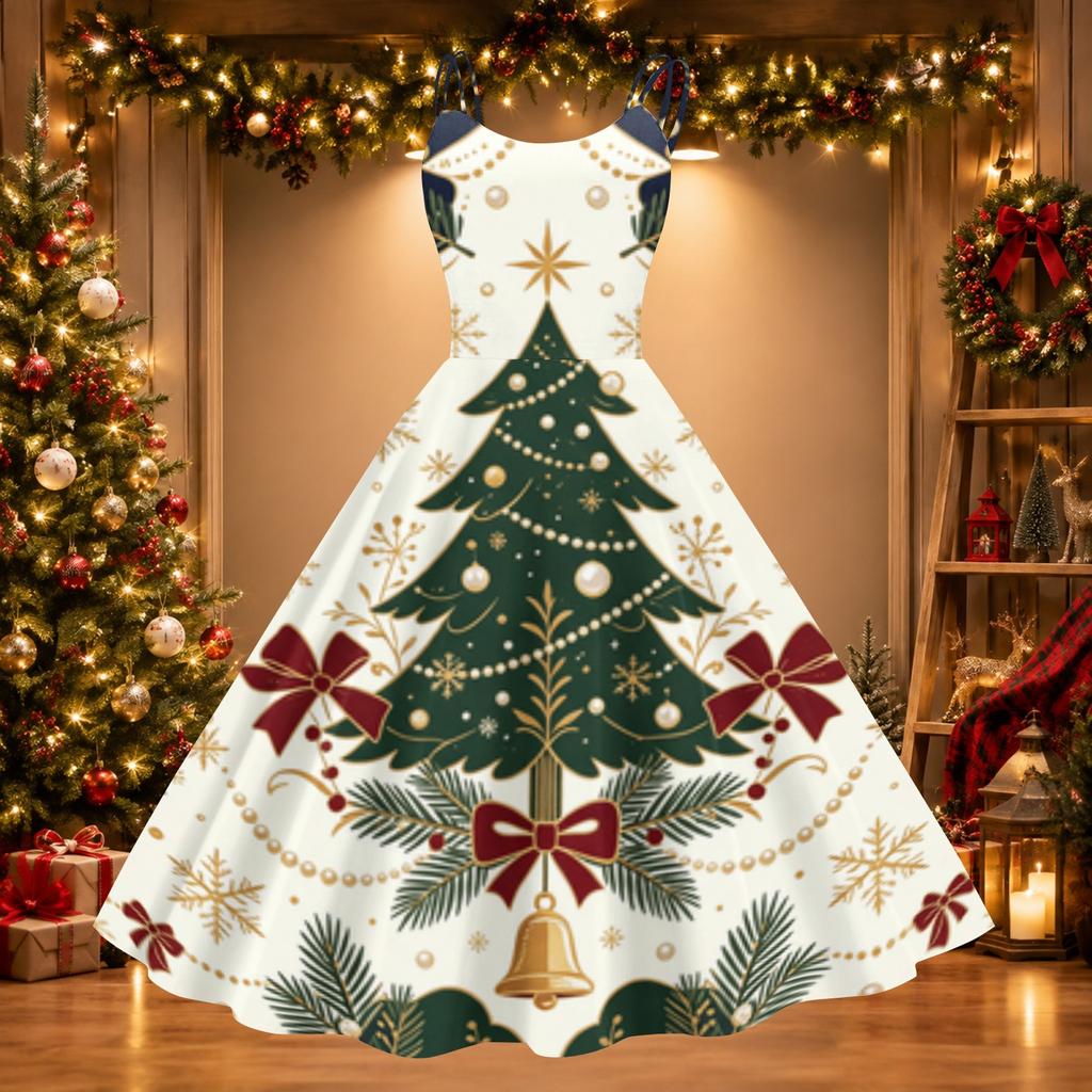 Women's Retro Off-Shoulder Sexy Printed Dress for Christmas Party