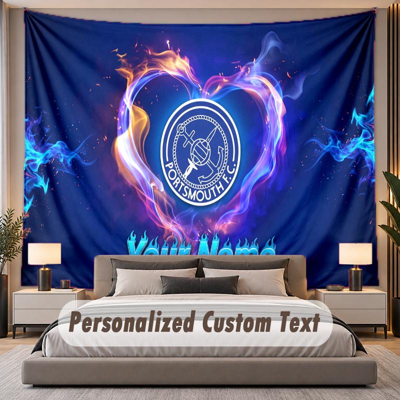 Custom Name Text Tapestry Portsmouth FC Personalized Polyester Wall Tapestry For Bedroom And Room