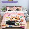 3pcs Kitten Making Sushi Print Bedding Set (1 Cover + 2 Pillowcases, Without Inserts), This Printed Bedding Set Is Soft and Comfortable, Suitable