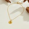 Gold Plated Stainless Steel Textured Disc Tiger Eye Pendant Necklace for Women