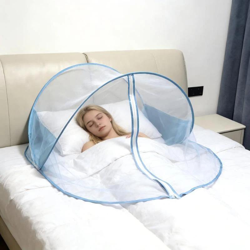 Washable Foldable Single Person Mosquito Net Zipper Closure Insect Proof for Home Bedroom Dorm Camping Travel Trips