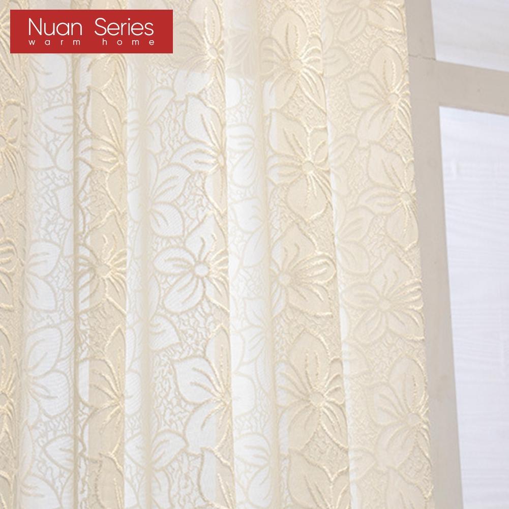 1PC Cherry Blossom Pattern Jacquard White Tulle Translucent Sheer Curtain for Living Room Bedroom Balcony Window Home Decor Nuan Series