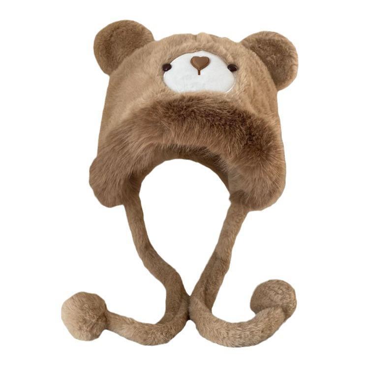 Cute hat winter bear ears show face small furry hat women's outdoor thermal ear protection pullover hat