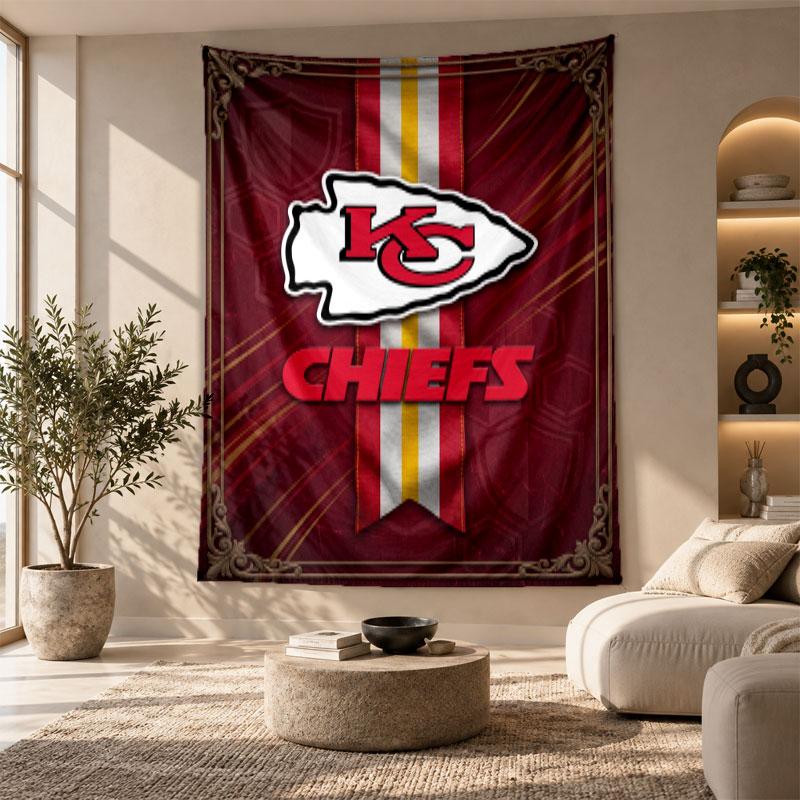 Arazzo Decorativo, Arte da Parete Stampato Kansas City Chiefs, Appeso da Parete Leggero per Sfondo Camera da Letto