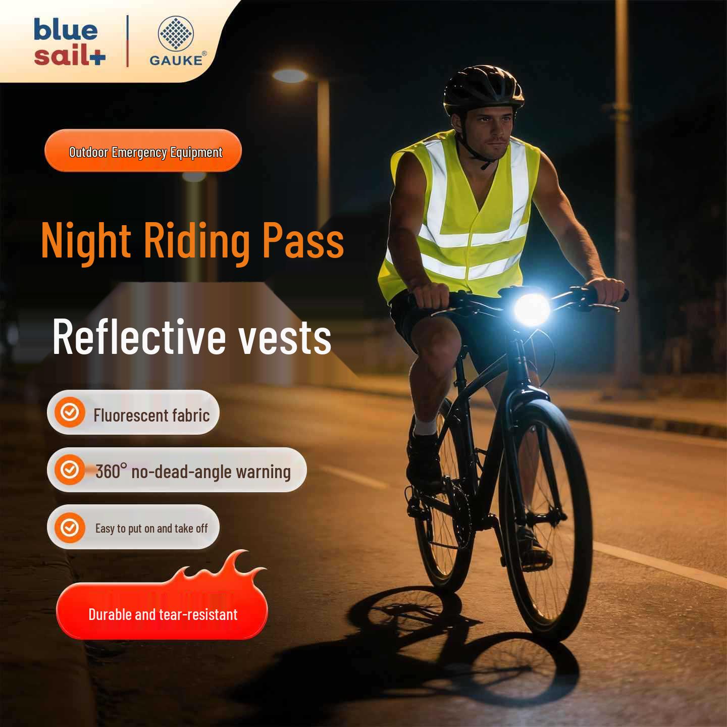 Blue Sail Medical High-Visibility Night Riding Reflective Vest - Electric Bicycle Safety Gear, Breathable, Quick-Drying, High Brightness