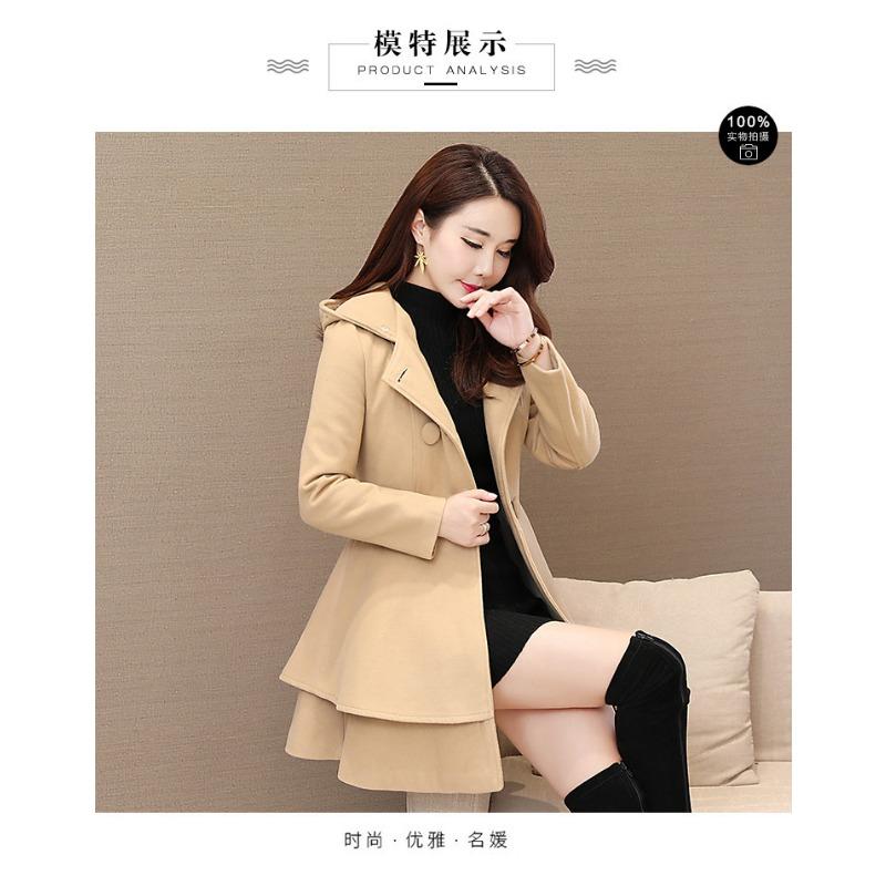 Women's contrasting color fur collar woolen jacket Nizi coat slim fit