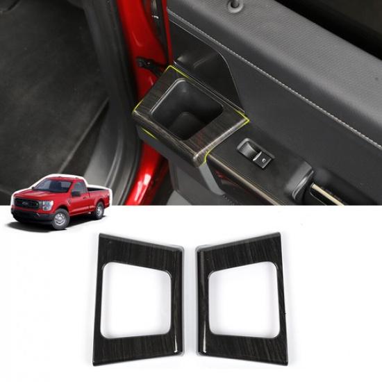 Black Wood Grain Rear Door Handle Cup Holder Panel Trim Cover For Ford F150 21+