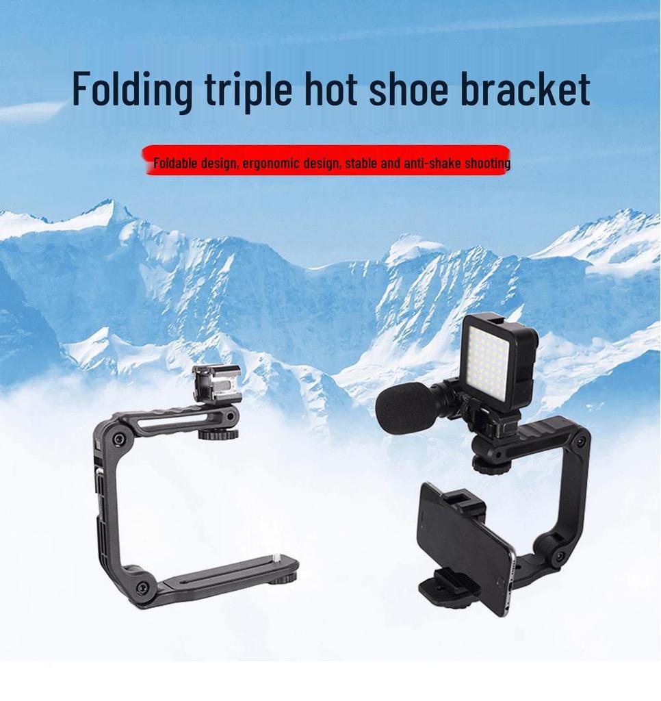 Portable U-Shaped Handheld Stabilizer with Flash Mount for SLR Cameras and Mobile Phones