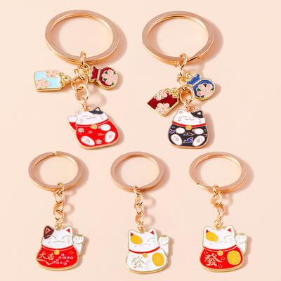 Niedliche Emaille Glückskatzen Schlüsselanhänger Japanische Kirschblüten Glücksbeutel Schlüsselanhänger Anhänger für Handtaschen Anhänger Handgemachter Schmuck Geschenke