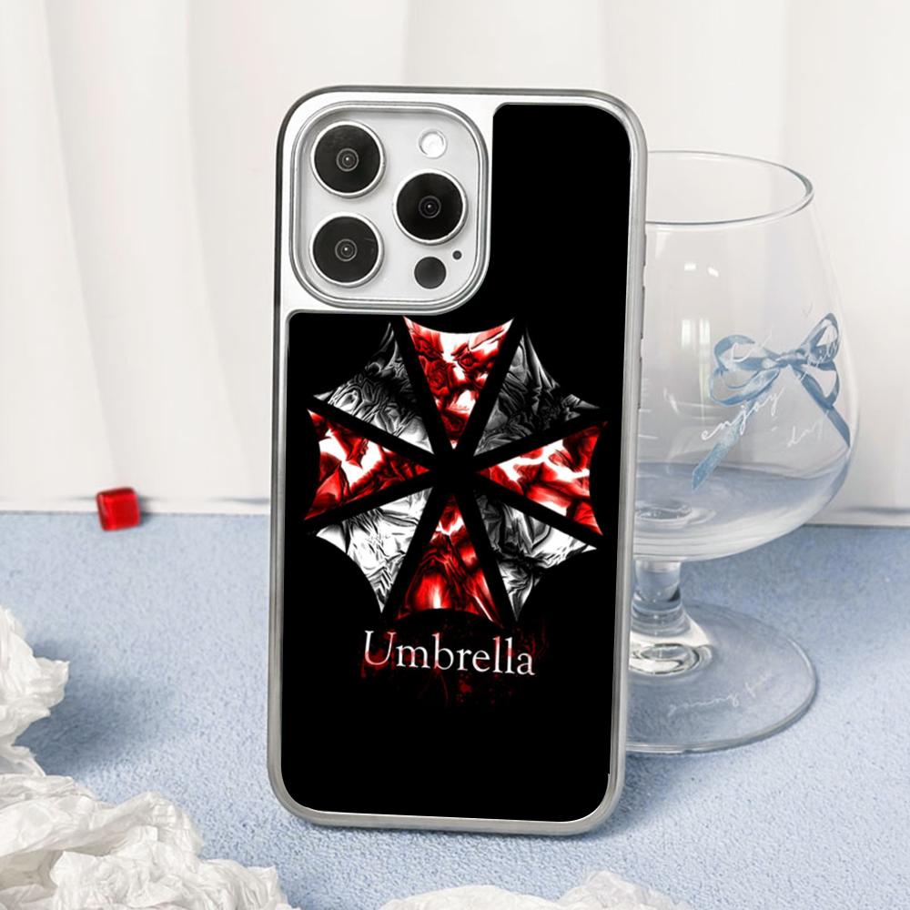 Evil Umbrella Cool Pattern Design Ins Phone Case for iPhone 16 15 14 13 12 11 Pro Max Sheepskin Silver-edged Protective Case