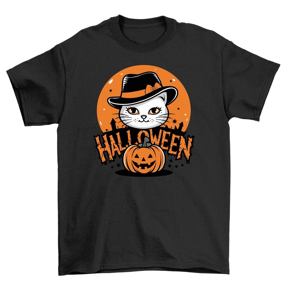 Halloween_251 Cat In a Hat T-Shirt - Spooky and Purrfect! Funny Halloween Tee, U