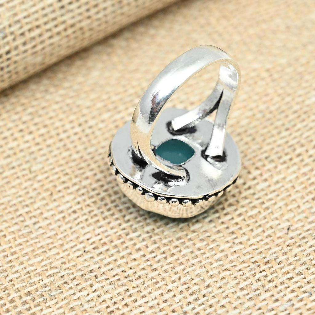 Ausgefallener Aqua-Chalcedon-Edelstein aus massivem 925er-Sterlingsilber, handgefertigter Ringschmuck