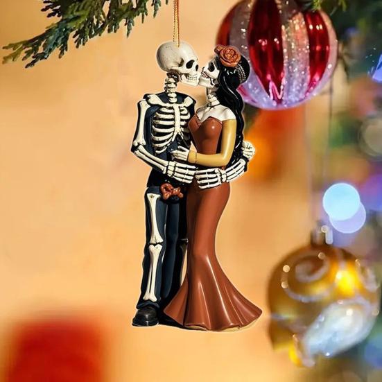 Halloween Skeleton Couple Car Pendant 2D Acrylic Rearview Mirror Hanging Decor Backpacks Charm Glow-in-Dark Keychain Parties Decoration