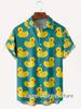 Men Summer Cute Cartoon Yellow Ducks Print Shirt Hawaiian Vacation Clothing Male Button Lapel Collar Fashion Beach