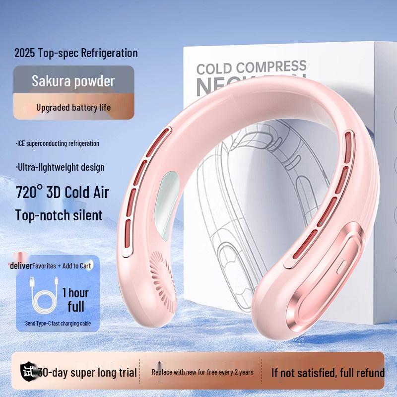 2025 Portable Neck-Hanging Bladeless Fan with Cooling Ice Pack and USB Charging