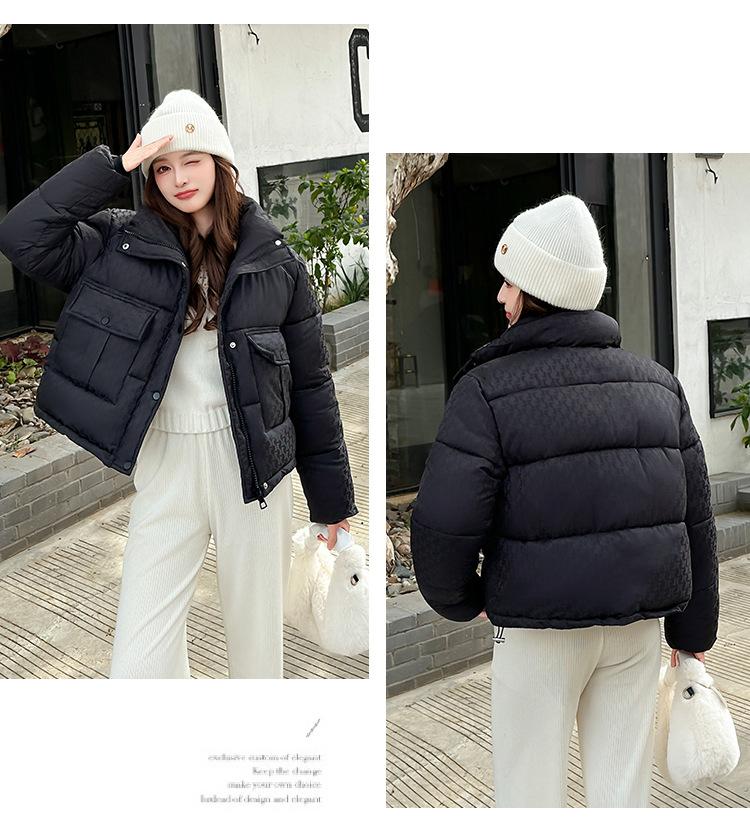 Women’s Short Houndstooth Windproof Thicken Warm Winter Jacket Puffer Jacket