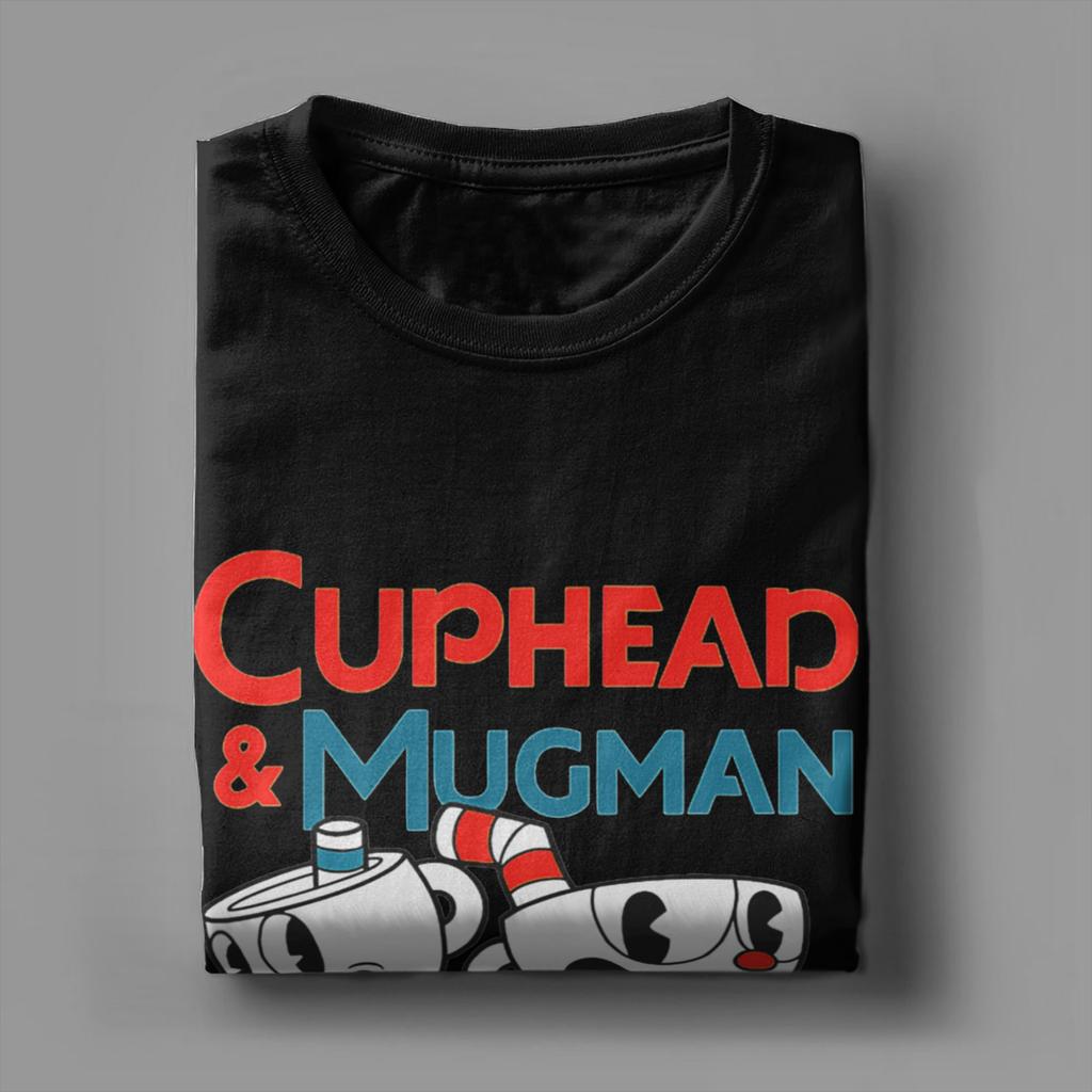 Cuphead & Mugman Retro-Spiele T-Shirts für Herren Vintage Reines Baumwoll-T-Shirt Rundhalsausschnitt Kurzarm T-Shirt Bedruckte Kleidung