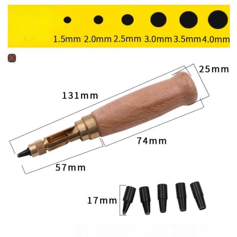 Hole Punch Screw Removable Book Drill Auto with 6 Size Tip 1.5-4mm Automatic Belts Screw Punch Leather Tool