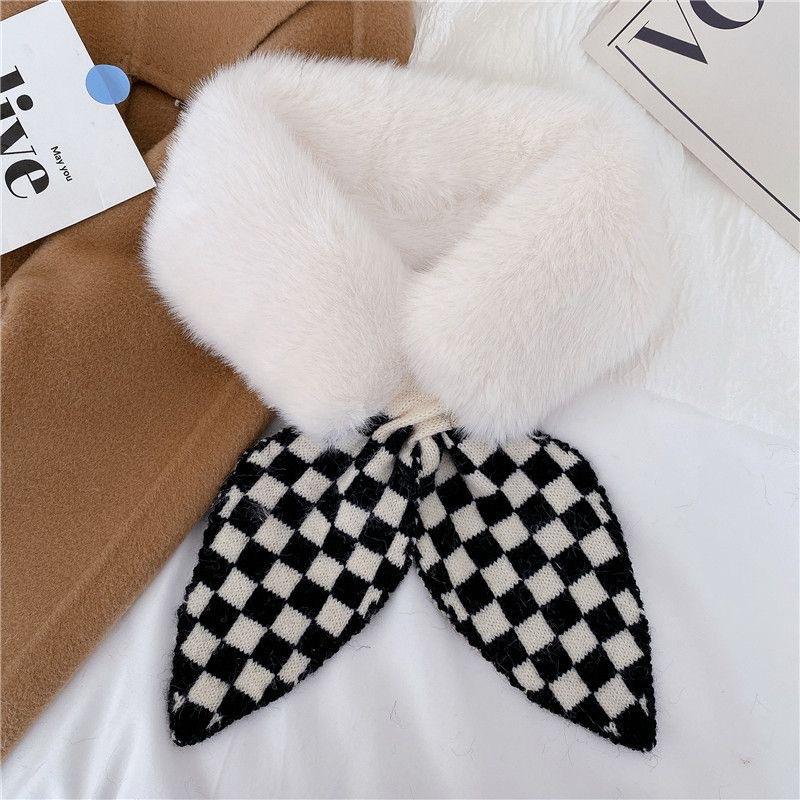 Korean Style Small Scarf for Women Winter New Fashion Neck Scarf for Women Thickened Warm Knitted Stitching Cross Neck Scarf