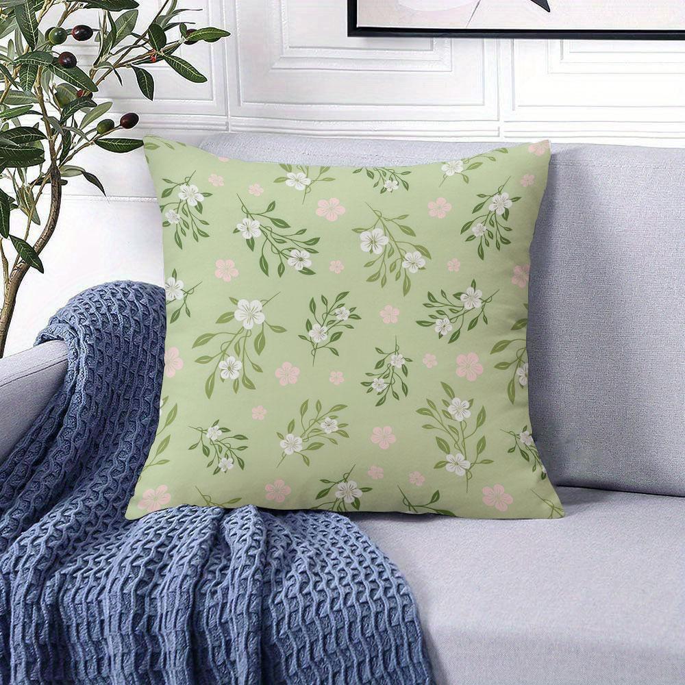 Vintage Sage Green Floral Ditsy Square Jacquard Pillow Cover for Sofa Office Waist Cushion Cover Home Decorative Pillowcase