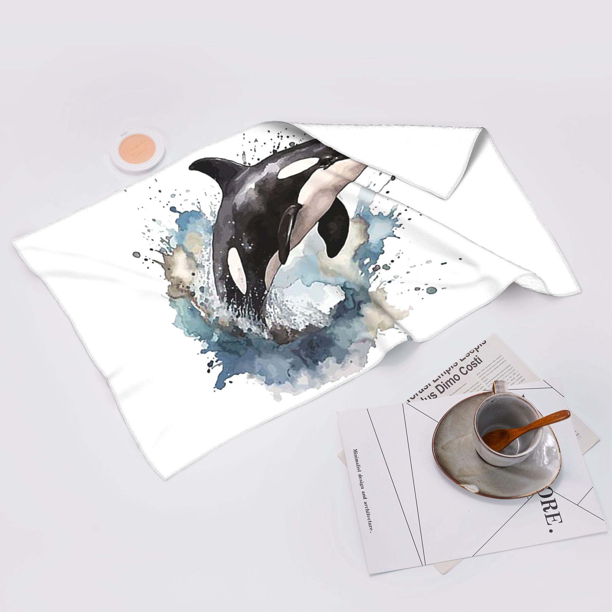Lang Pattong White Orca Aquatic Sea Ocean Killer Whale Soft Face Towel Quick Dry Pool Bath Cotton Towels Breathable