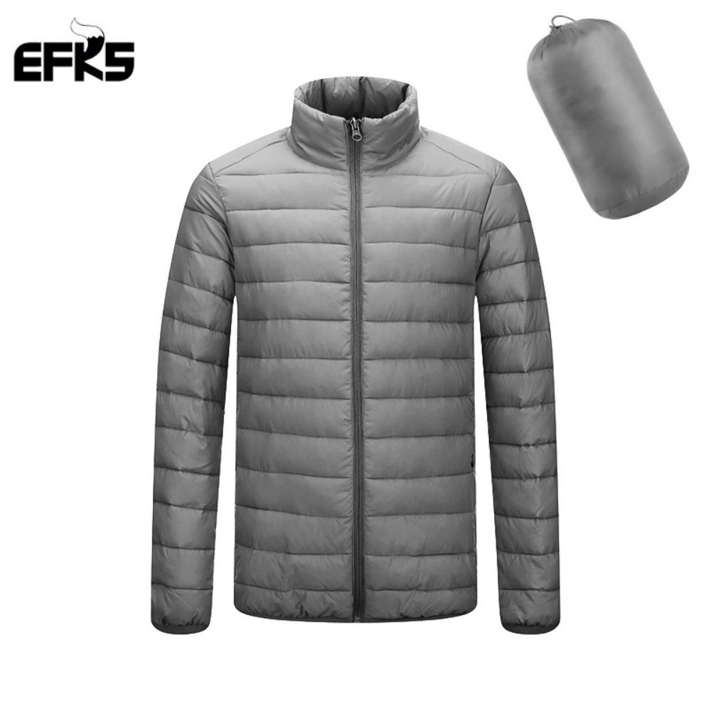 Men  Long Sleeves Zipper Front Stand-up Collar Going Out Light Thin   Down Jacket Warm and Windproof