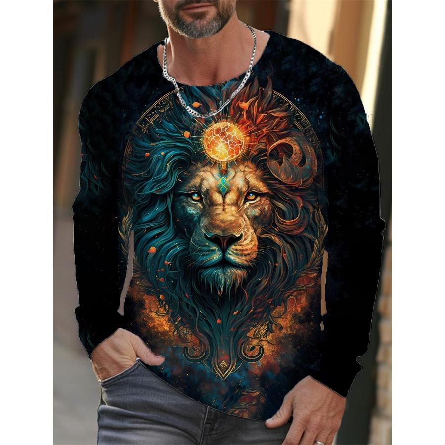 Pánská jarní podzimní zvířecí trička s kulatým výstřihem a dlouhým rukávem Pánské sportovní oblečení plus size Vintage 3D potisk tričko