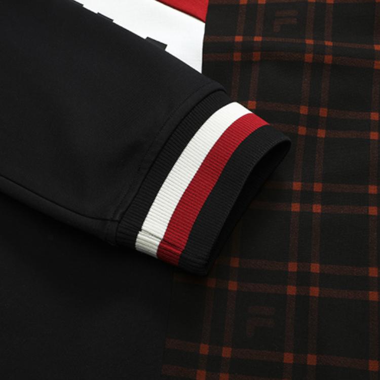 FILA Mihara Yasuhiro Collaboration Logo Print Color Block Plaid Spliced Sports Hoodie Men hoodies Brown F11M213205F-BN