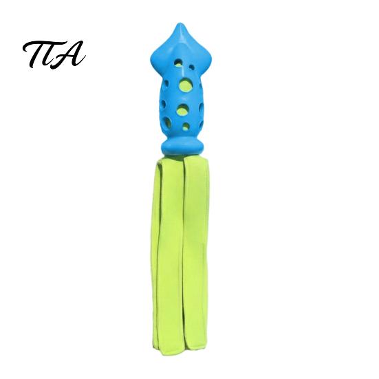 Pet Boredom Relief Supplies Octopus Squid Dog Chew Toy, Interactive Tug Squeaky Molar Toy with Flexible Rubber Training Toys Fabric Strips, Waterproof