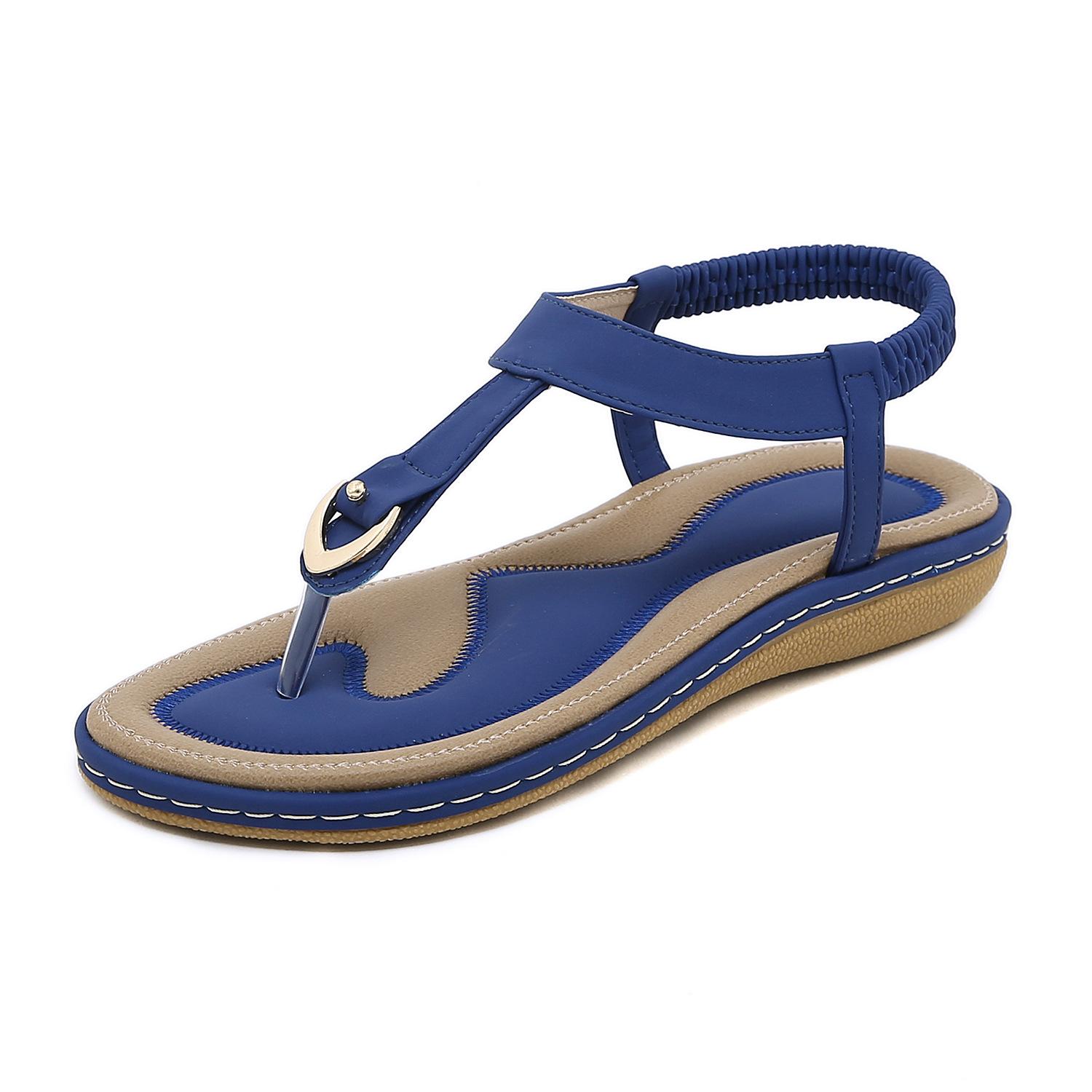 

Женские удобные сандалии, летние дышащие туфли на плоской подошве с эластичной резинкой, нескользящие сандалии для ходьбы с круглым носком, размер 36-43 40 синий