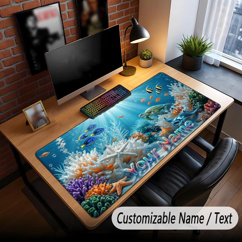 Fish Ocean Theme Custom Mouse Pad Personalized With Name Text Customized Desk Mat For Office Home Decor
