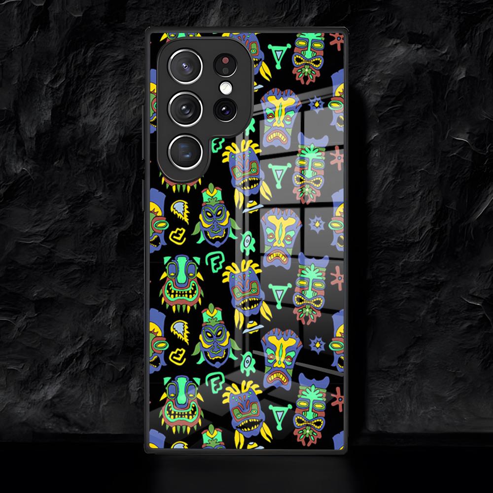 Pretty Tiki Pattern Phone Case For Samsung S26 S25 Edge Ultra 24 23 22 21 Ultra Plus Fe A55 56 15 4G 5G Glass Cover