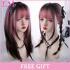 LM Black And Rose Straight Hair Wig Synthetic Long Wavy Wigs with Bangs for Women Cosplay Natural High Temperature Fiber