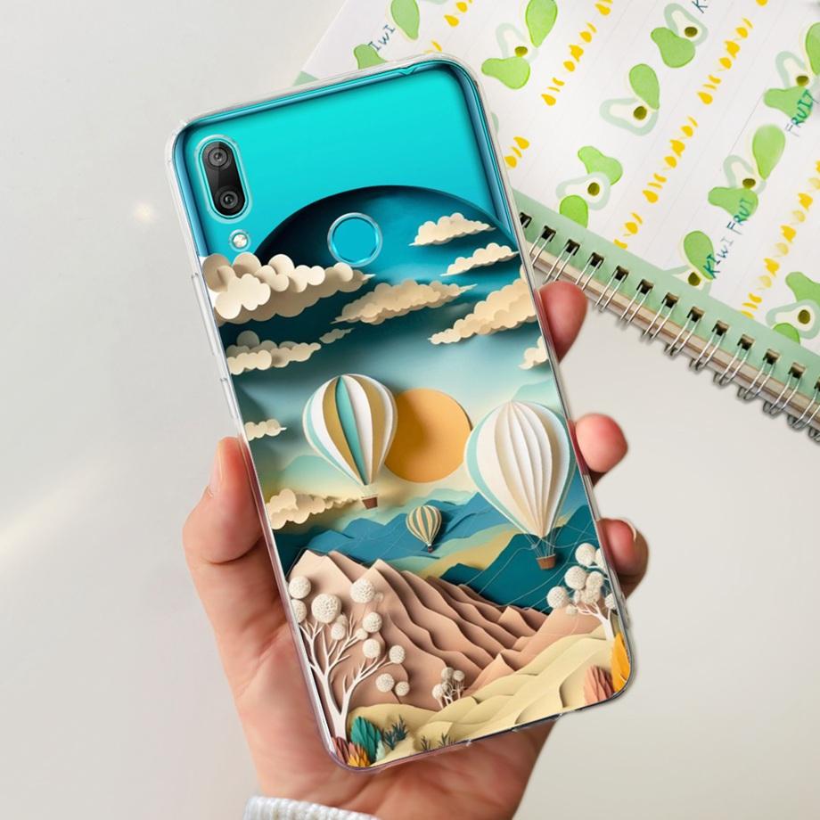 For Huawei Y7 (2019) Phone Case Huawei Y7P 2020 Back Cover Transparent Slim Soft TPU Rubber Bumper Child Fashion Cartoon Pattern
