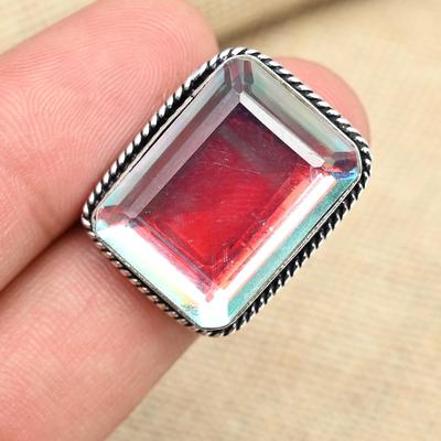 Rainbow Mystic Topaz Gemstone 925 Sterling Silver Handmade Jewelry Christmas Gift Ring,