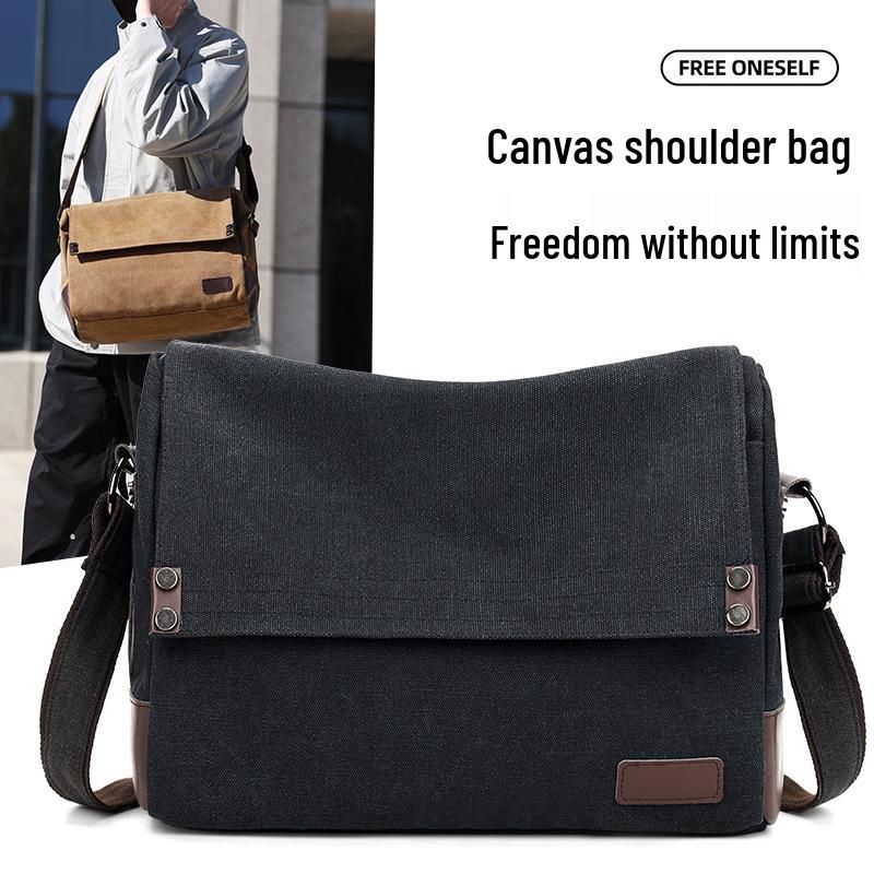 Men's Large Canvas Crossbody Bag - Casual and Wear-Resistant Shoulder Bag for Students and Commuters