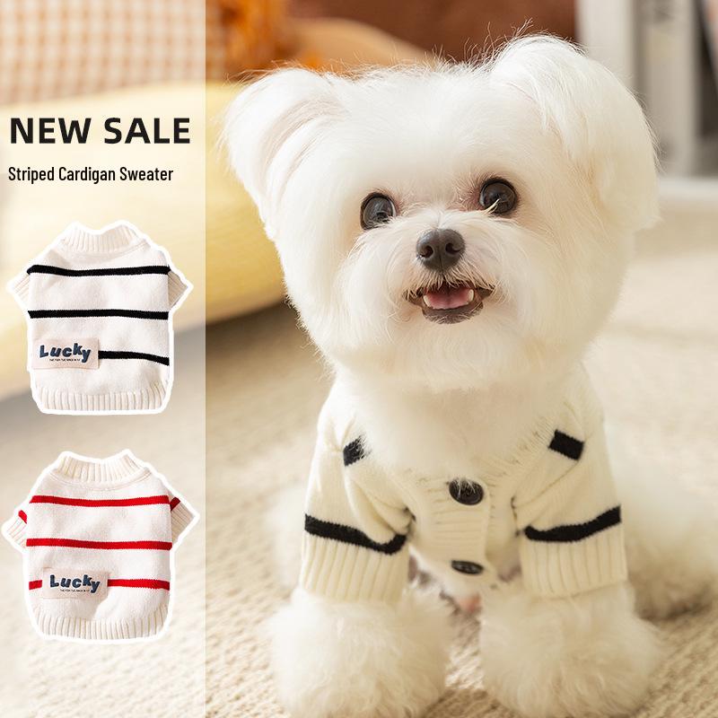 Striped Thickened Front-Opening Sweater for Small and Medium-Sized Dogs