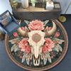 Bohemian Buffalo Skull Round Area Rug,Carpet Rug for Living Room Bedroom Sofa Playroom Decor,Non-slip Floor Mat