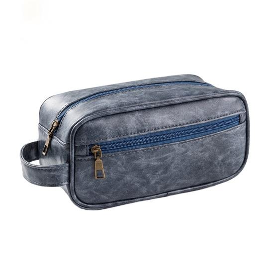 

Винтажная косметичка из искусственной кожи для мужчин и женщин, дорожный несессер, водонепроницаемая сумка-органайзер для косметики для отпуска, деловых поездок синий