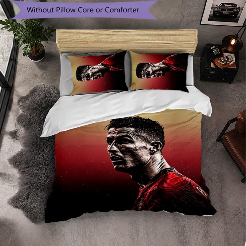 Cristiano Ronaldo Muster 3-teiliges Bettwäsche-Set Weiche Mikrofaser-Bettbezug mit Kissenbezügen für Schlafzimmer