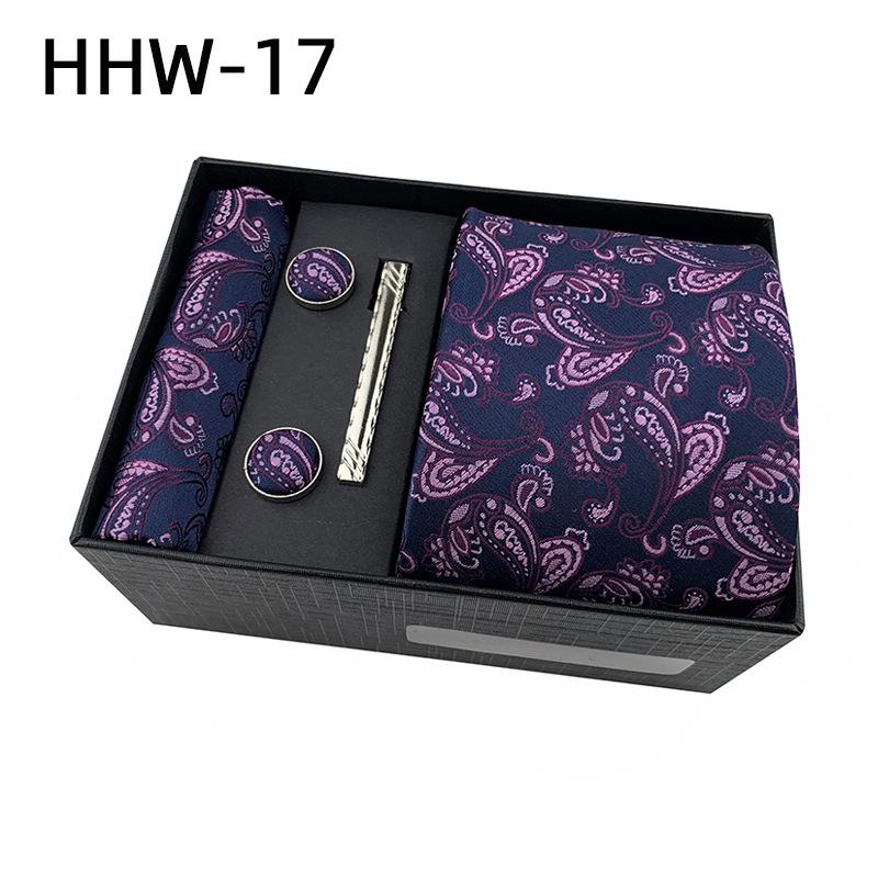 Paisley Men'S Tie Square Cuff Tie Clip Gift Box Set Business Casual Tie Black Gift Box