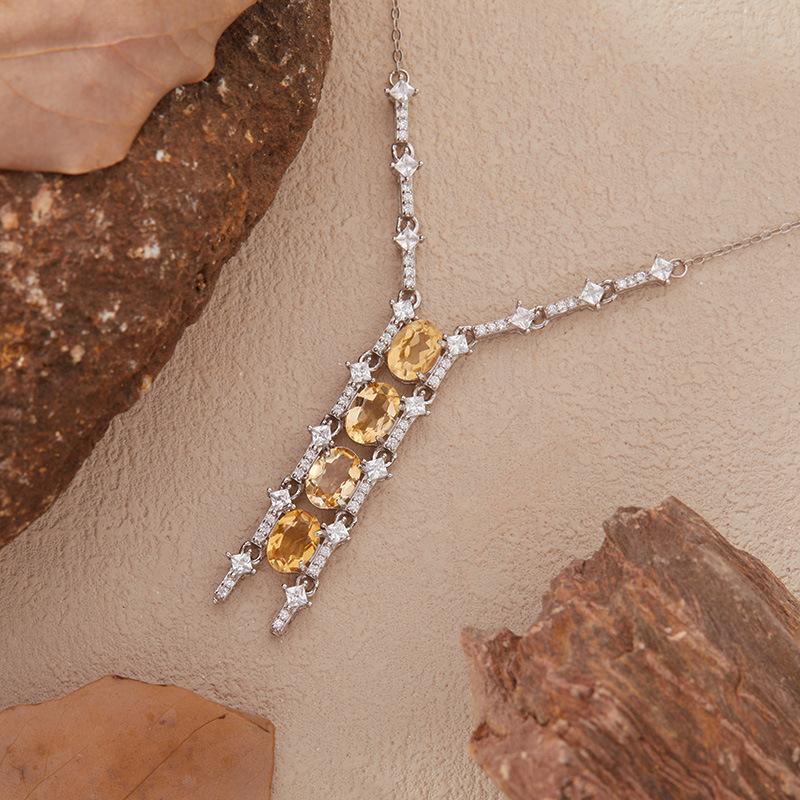 Natural Citrine Topaz Garnet Diopside Colored Treasure Necklace Women'S S925 Silver Deluxe Diamond Set