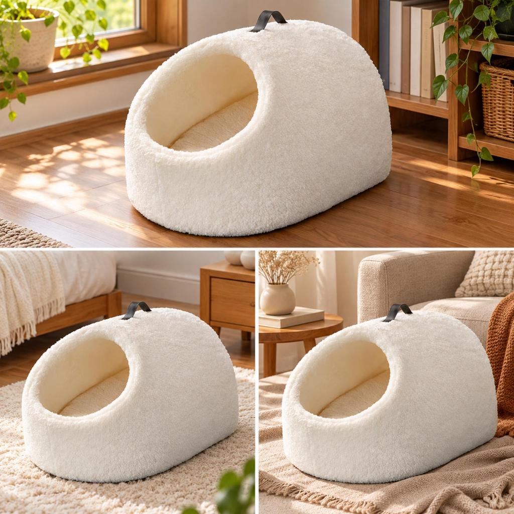 Semi-Enclosed Cat Bed Portable Pet with Electric Blanket Indoor for Resting