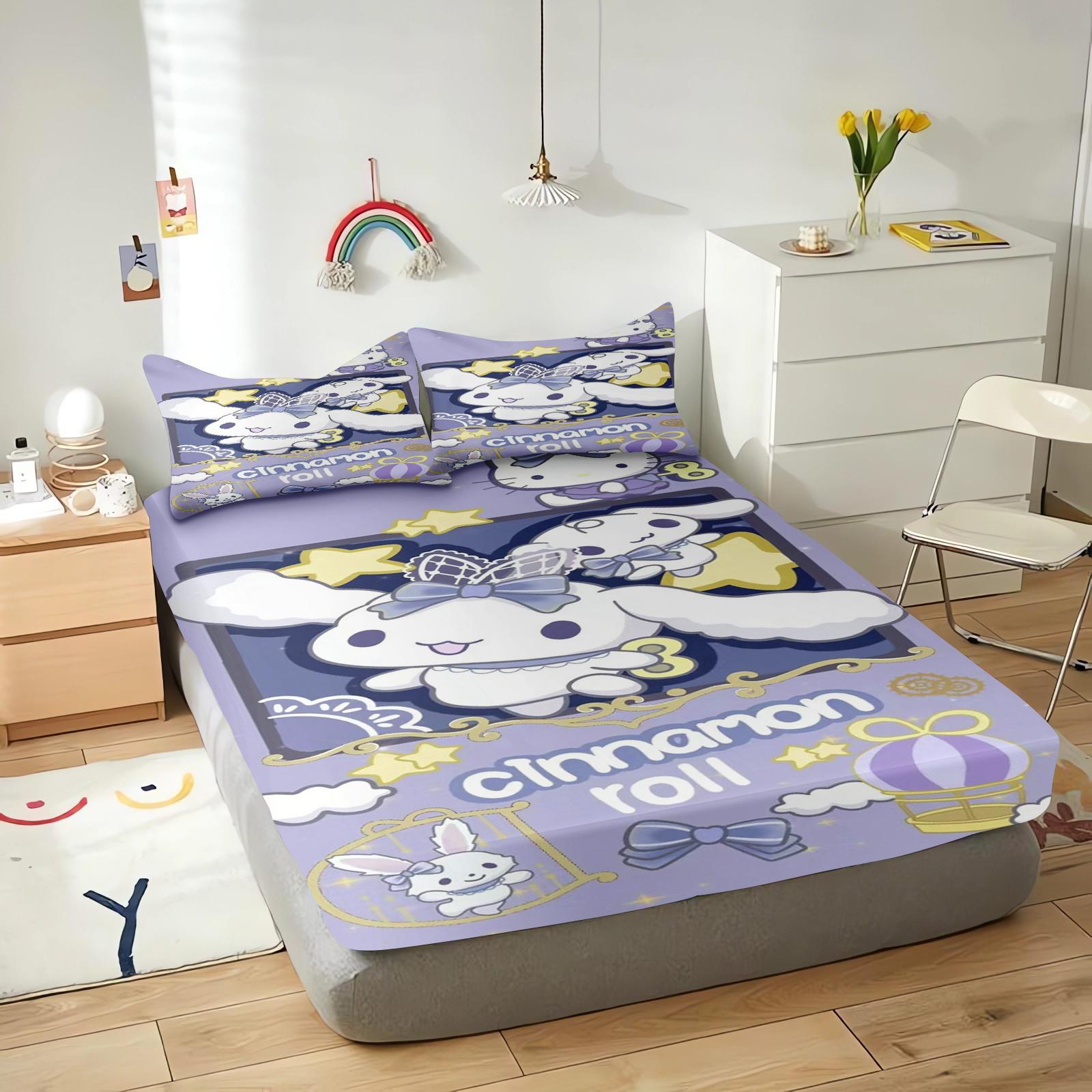 

Мультяшная простыня на резинке Cinnamoroll для детей Sanrio Мягкая эластичная наволочка с принтом милого коричного щенка, сделанная на заказ наволочка для постельного белья 90x190cmx25cm