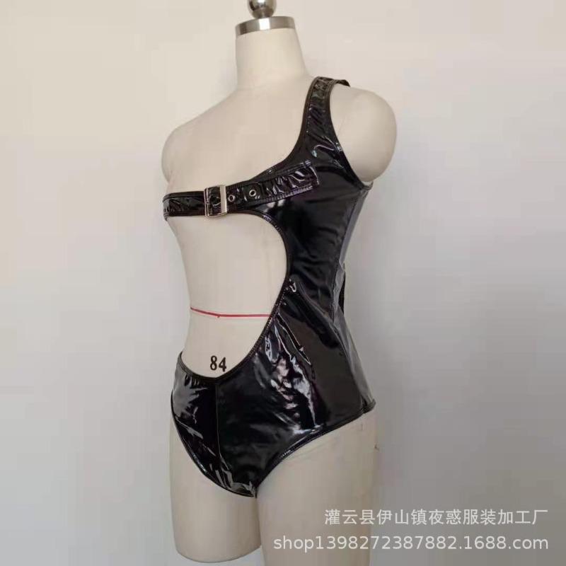 Beautiful sexy one-piece erotic underwear patent leather erotic clothing large size nightclub stage performance suit