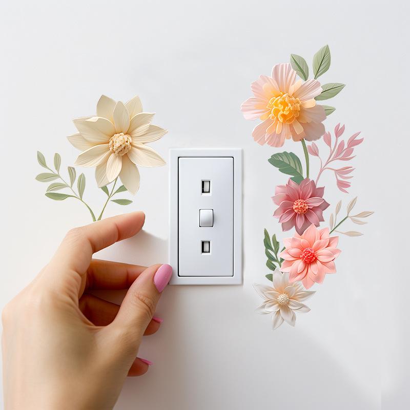 Fresh and Elegant Floral Switch Stickers, Home Wall Decoration Stickers