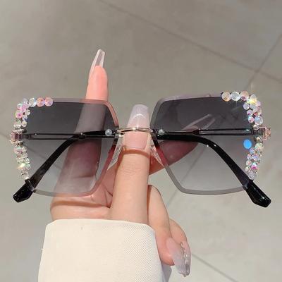 Luxury Diamond Brand Designer Rimless Sunglasses Women For Female Fashion Vintage Party Travel Punk Sun Glasses Crystal Eyewear