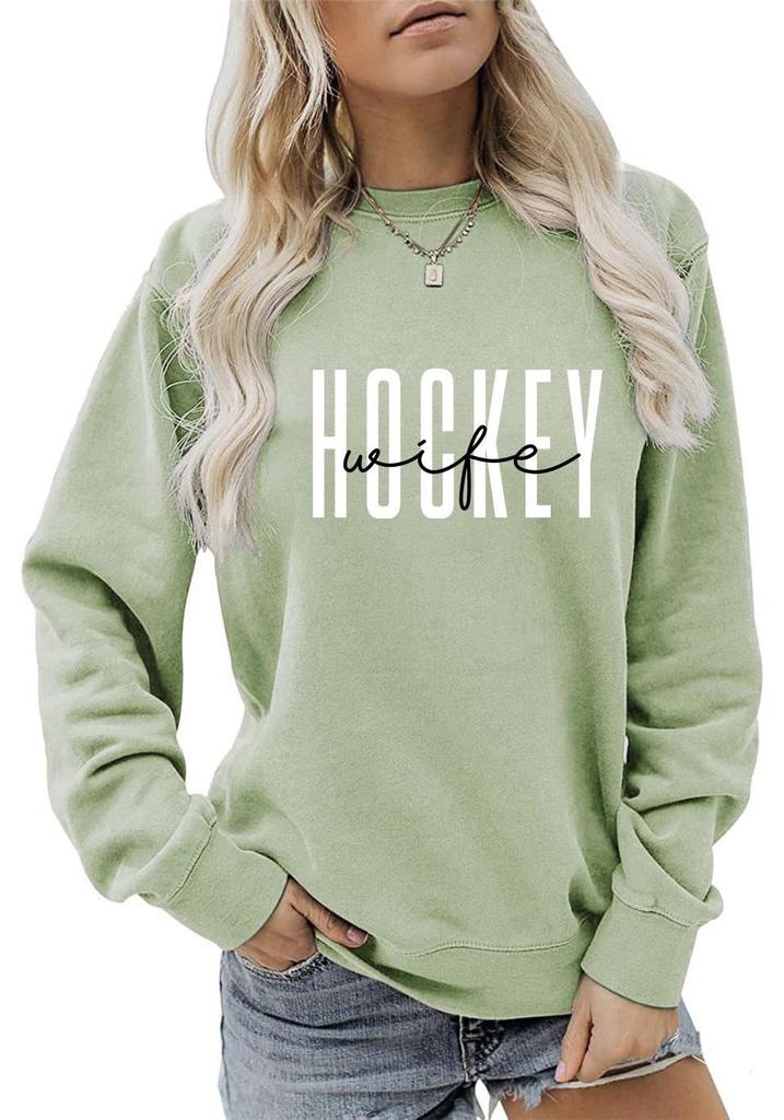 European & American Fashion Long Sleeve Loose Hoodie with 'Hockey Wife' Print for Women
