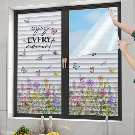 Film de protection pour fenêtre Autocollant statique pour vitrage avec design imprimé créatif Haute transparence Lumière douce Décoration à coller sans adhésif pour salle de bain chambre à coucher