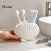 Moisture Proof Bathroom Container Shell Shape Toothbrush Holder for Countertop, 2 Compartments Waterproof Multi Compartment Storage Desktop Organizer,